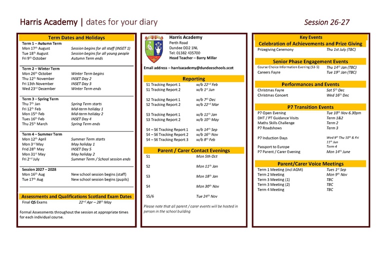 Dates for your Diary 2026-27