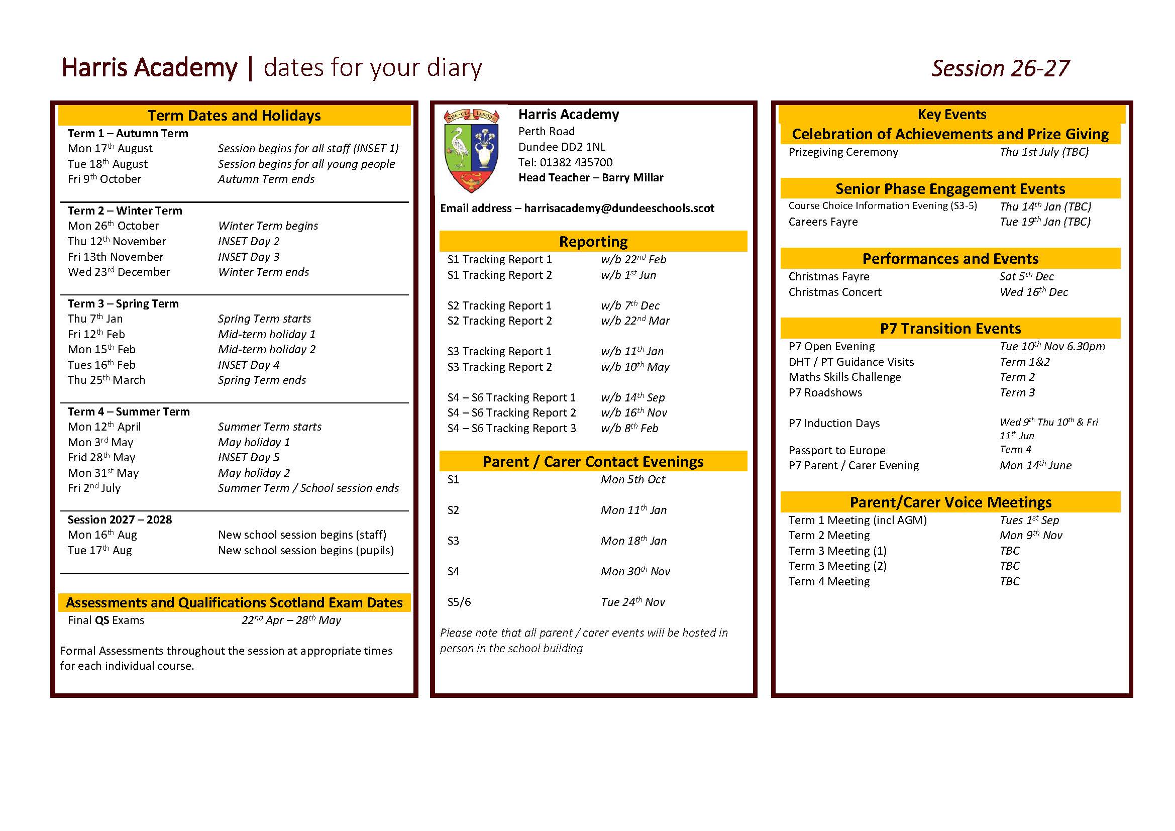 Dates for your Diary 2026-27